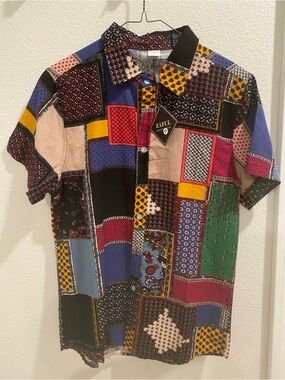Zaful Multicolor Patchwork Short Sleeve Button-Down Shirt
